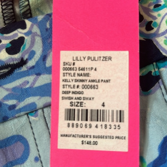 Lilly Pulitzer Kelly Skinny Ankle Pants. Deep Indigo, Size 4. - Picture 3 of 3